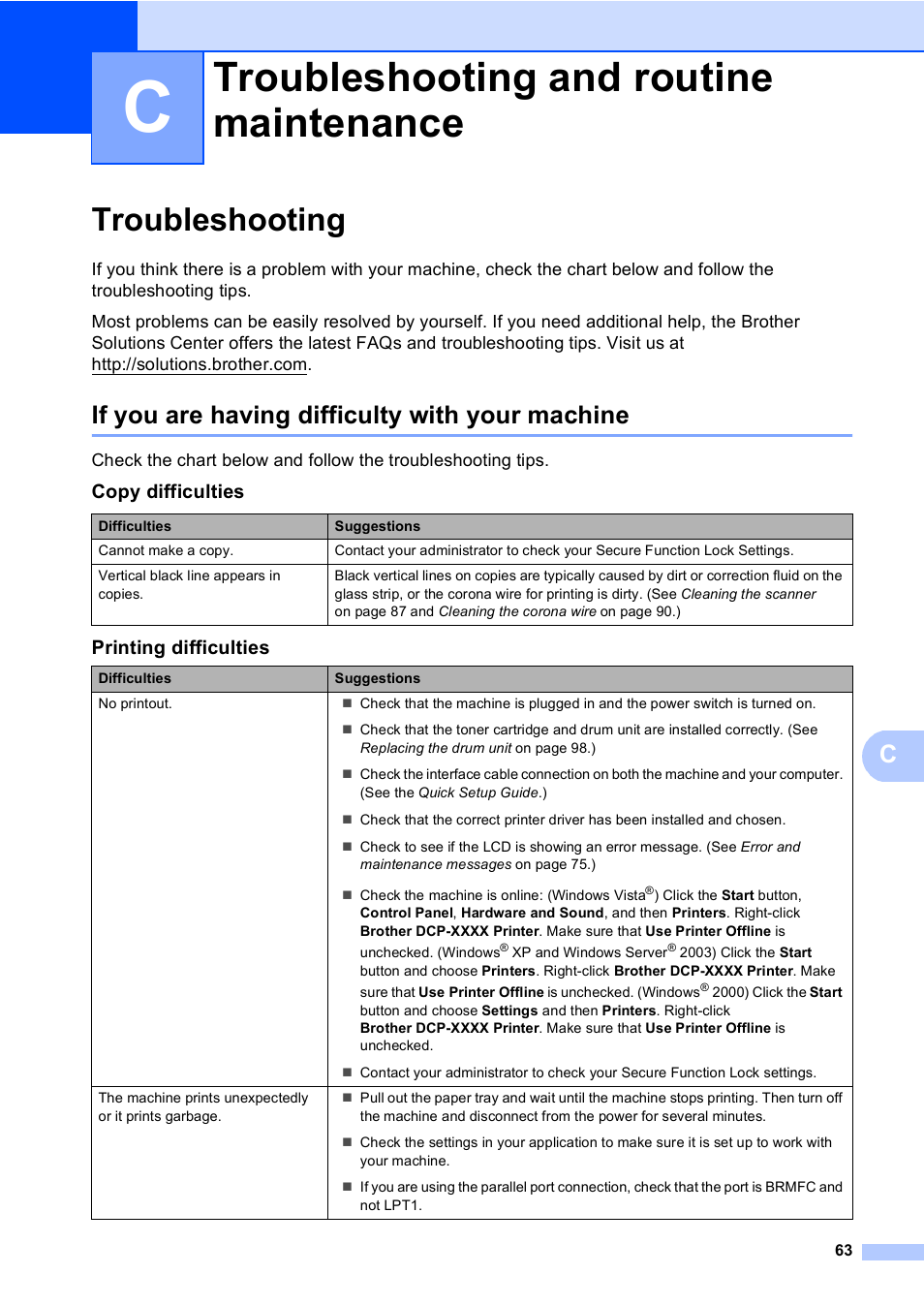 C troubleshooting and routine maintenance, Troubleshooting, If you are having difficulty with your machine | Troubleshooting and routine maintenance | Brother DCP-8085DN User Manual | Page 70 / 143