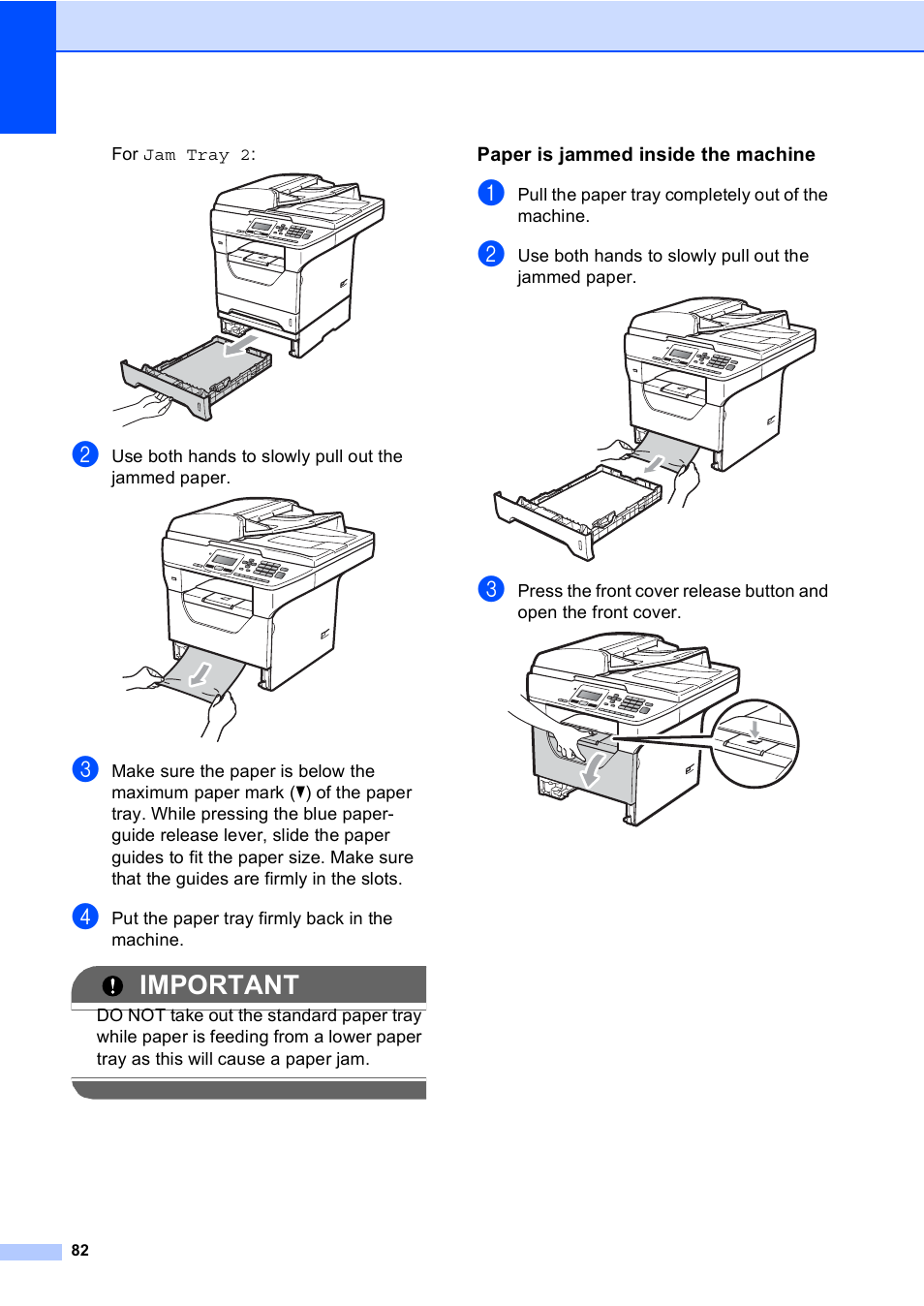 Paper is jammed inside the machine, Important | Brother DCP-8085DN User Manual | Page 89 / 143