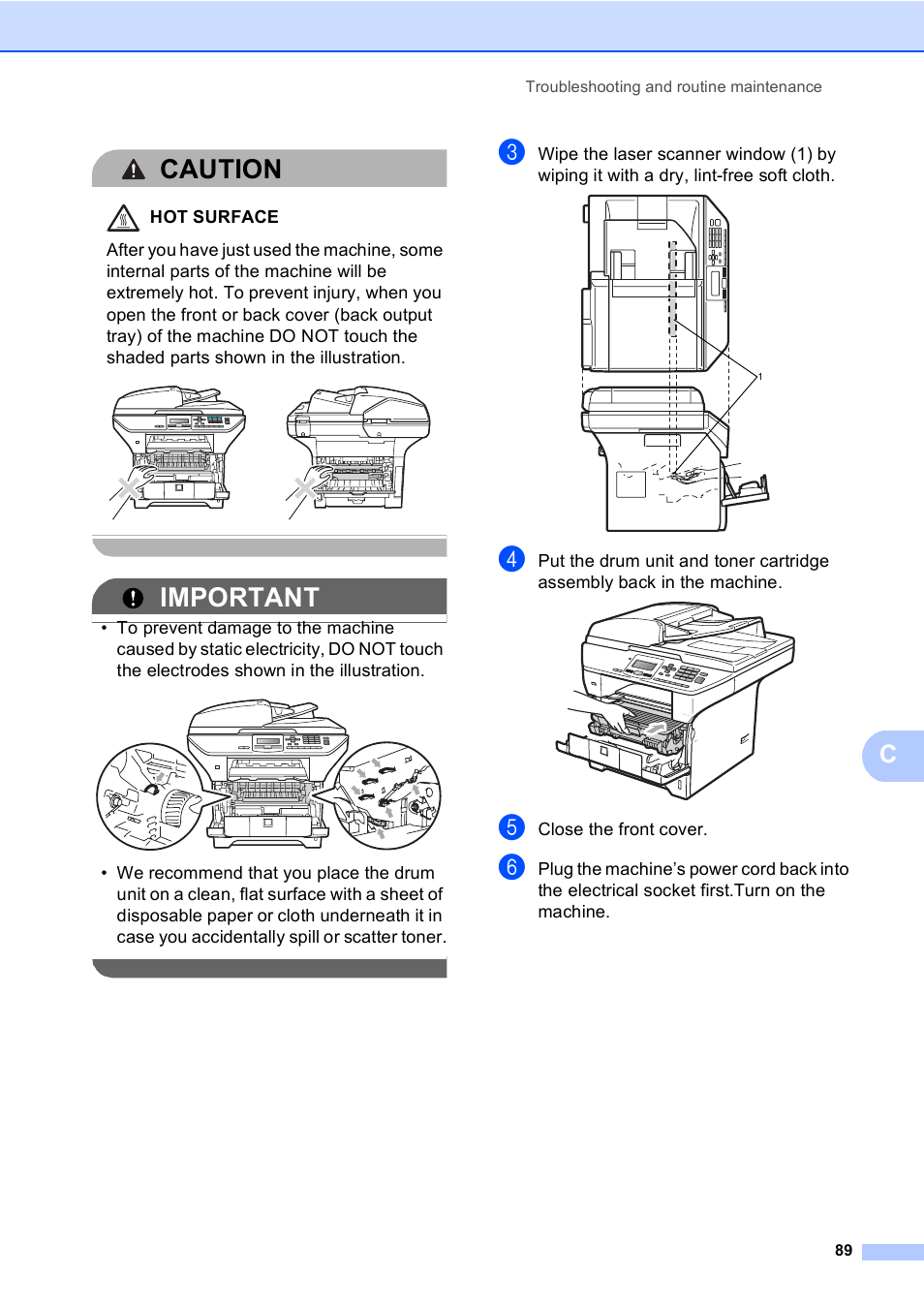 Caution, Important | Brother DCP-8085DN User Manual | Page 96 / 143