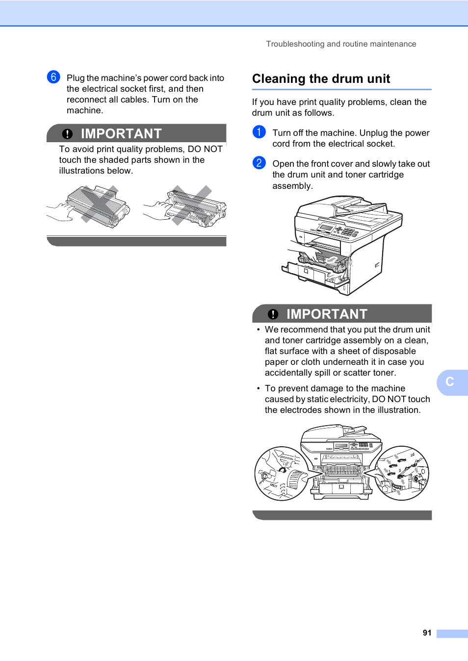 Cleaning the drum unit, Important | Brother DCP-8085DN User Manual | Page 98 / 143