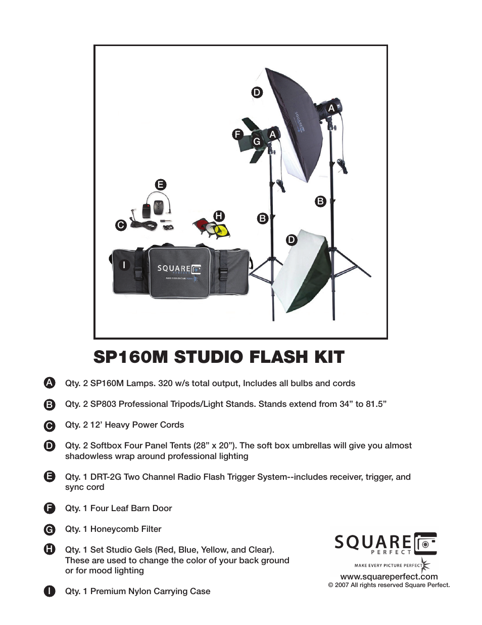 Sp160m studio flash kit | Square Perfect 1002 SP160M Studio Flash Kit User Manual | Page 2 / 5