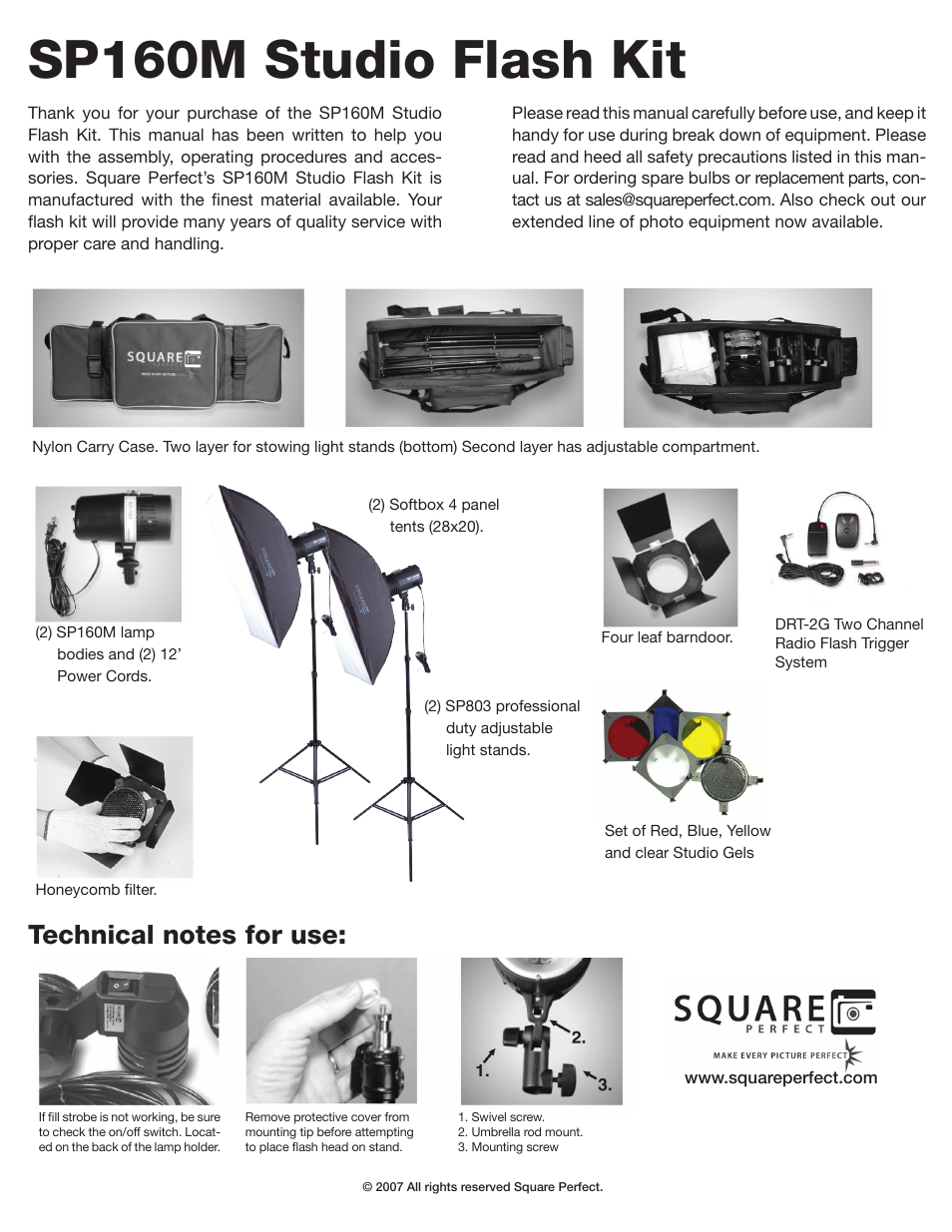 Sp160m studio flash kit | Square Perfect 1002 SP160M Studio Flash Kit User Manual | Page 3 / 5