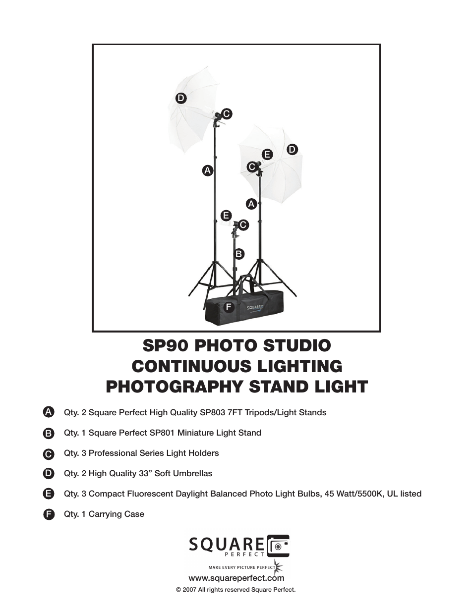 Square Perfect 2804 SP90 PortaPower Light Kit User Manual | Page 2 / 4