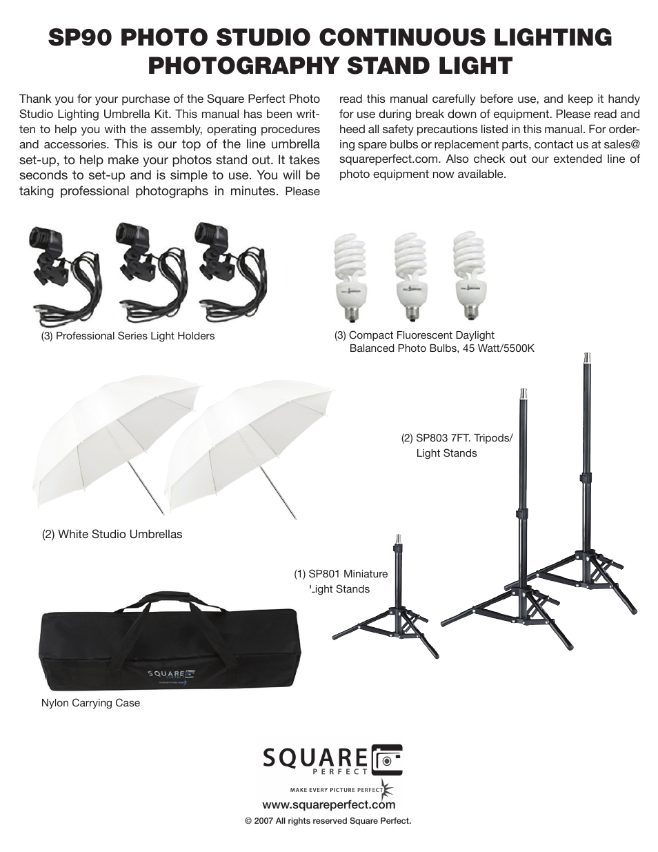 Square Perfect 2804 SP90 PortaPower Light Kit User Manual | Page 3 / 4