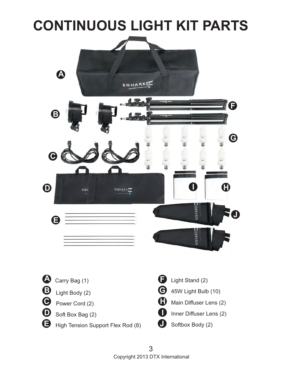 Continuous light kit parts | Square Perfect 815 SP1 Light Kit User Manual | Page 3 / 8