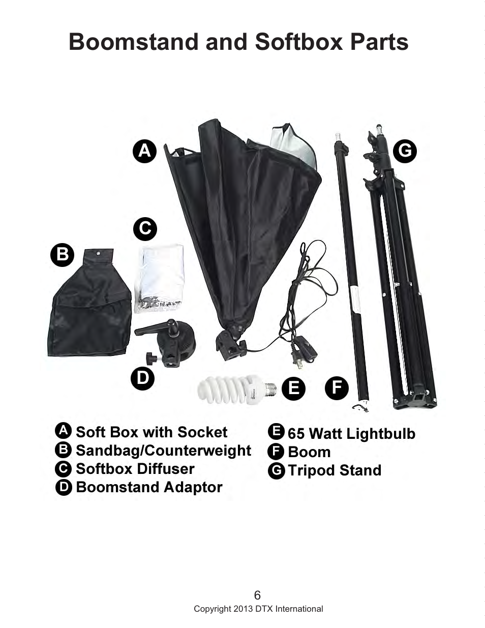 Boomstand and softbox parts | Square Perfect 815 SP1 Light Kit User Manual | Page 6 / 8