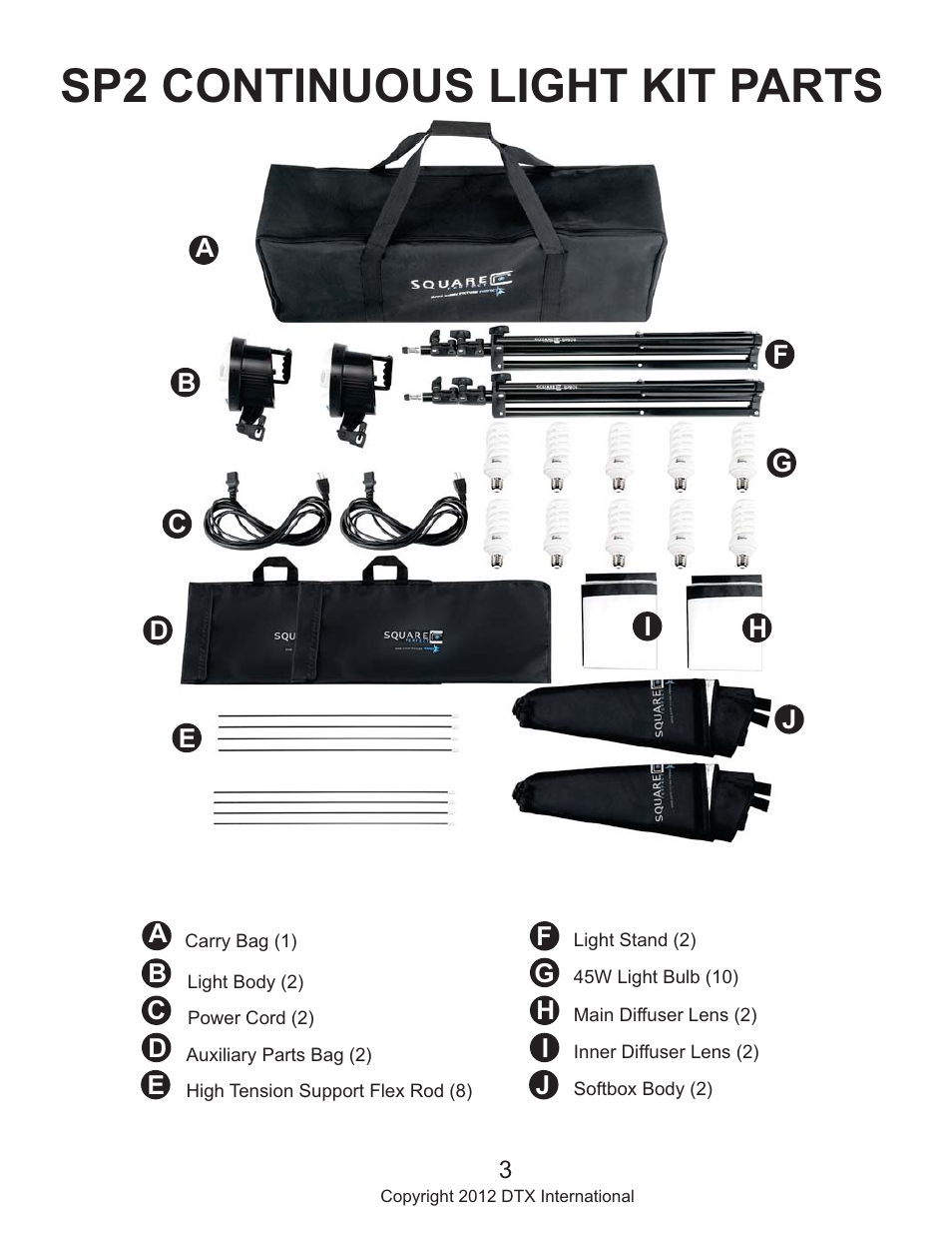 Sp2 continuous light kit parts | Square Perfect 2816 SP2 Light Kit User Manual | Page 3 / 5