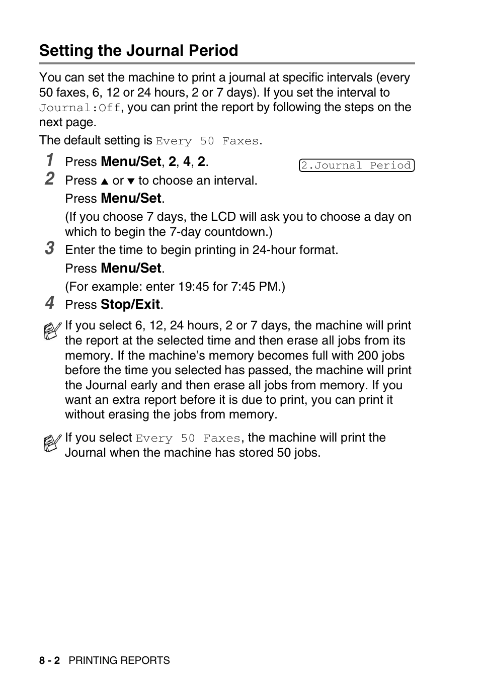 Setting the journal period, Setting the journal period -2 | Brother FAX-1940CN User Manual | Page 107 / 231