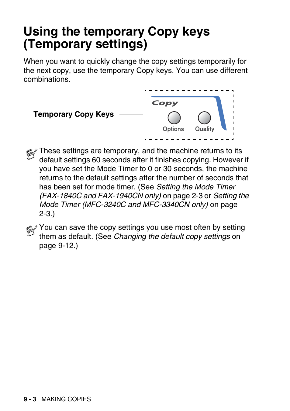 Using the temporary copy keys (temporary settings) | Brother FAX-1940CN User Manual | Page 111 / 231