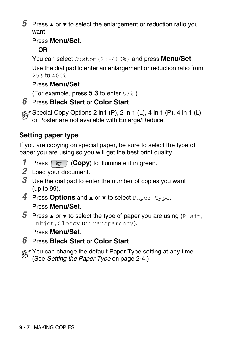 Setting paper type, Setting paper type -7 | Brother FAX-1940CN User Manual | Page 115 / 231