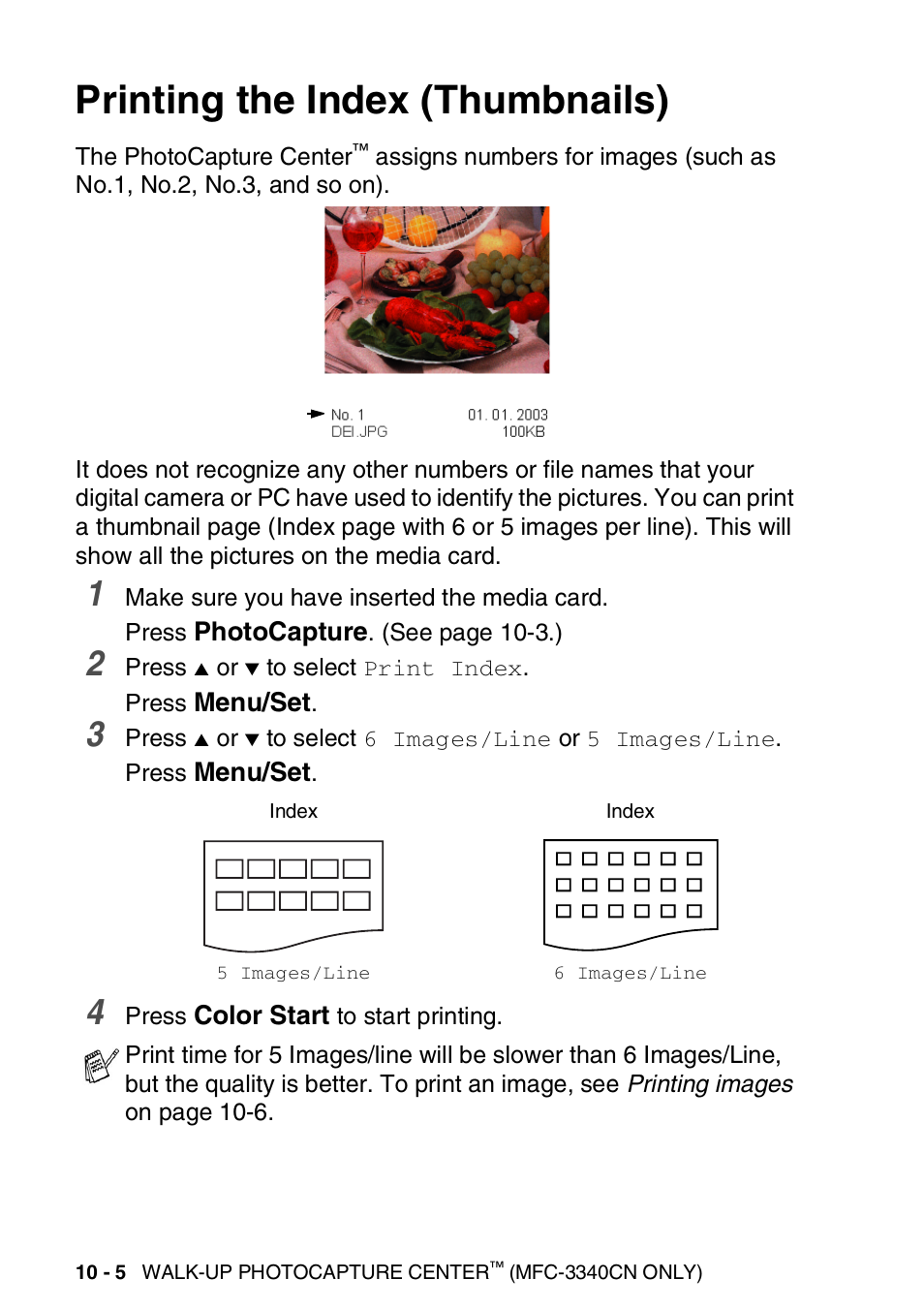 Printing the index (thumbnails), Printing the index (thumbnails) -5 | Brother FAX-1940CN User Manual | Page 127 / 231