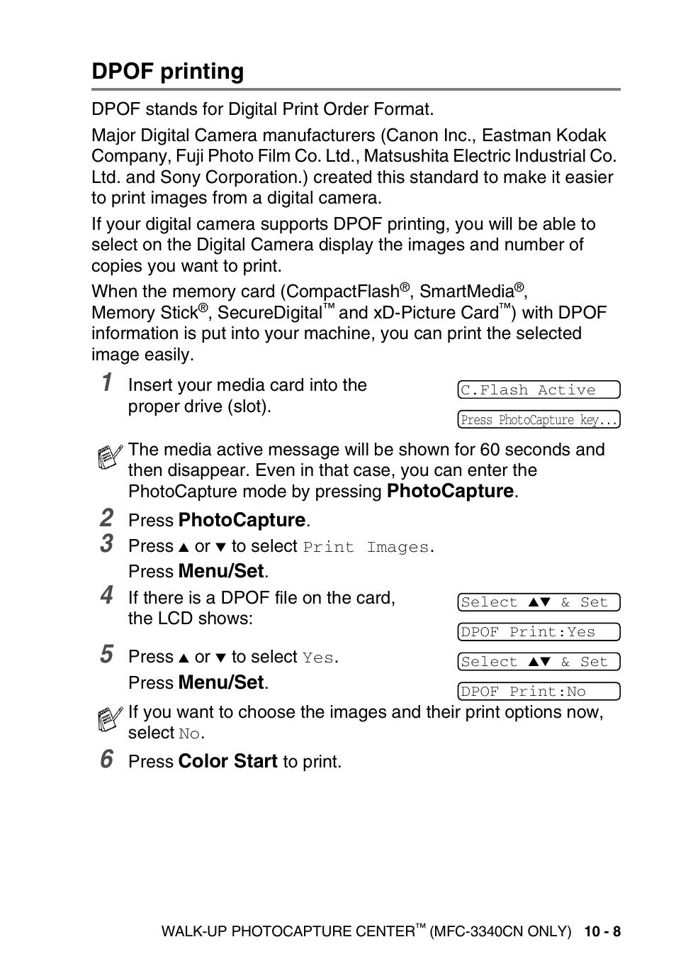 Dpof printing, Dpof printing -8 | Brother FAX-1940CN User Manual | Page 130 / 231