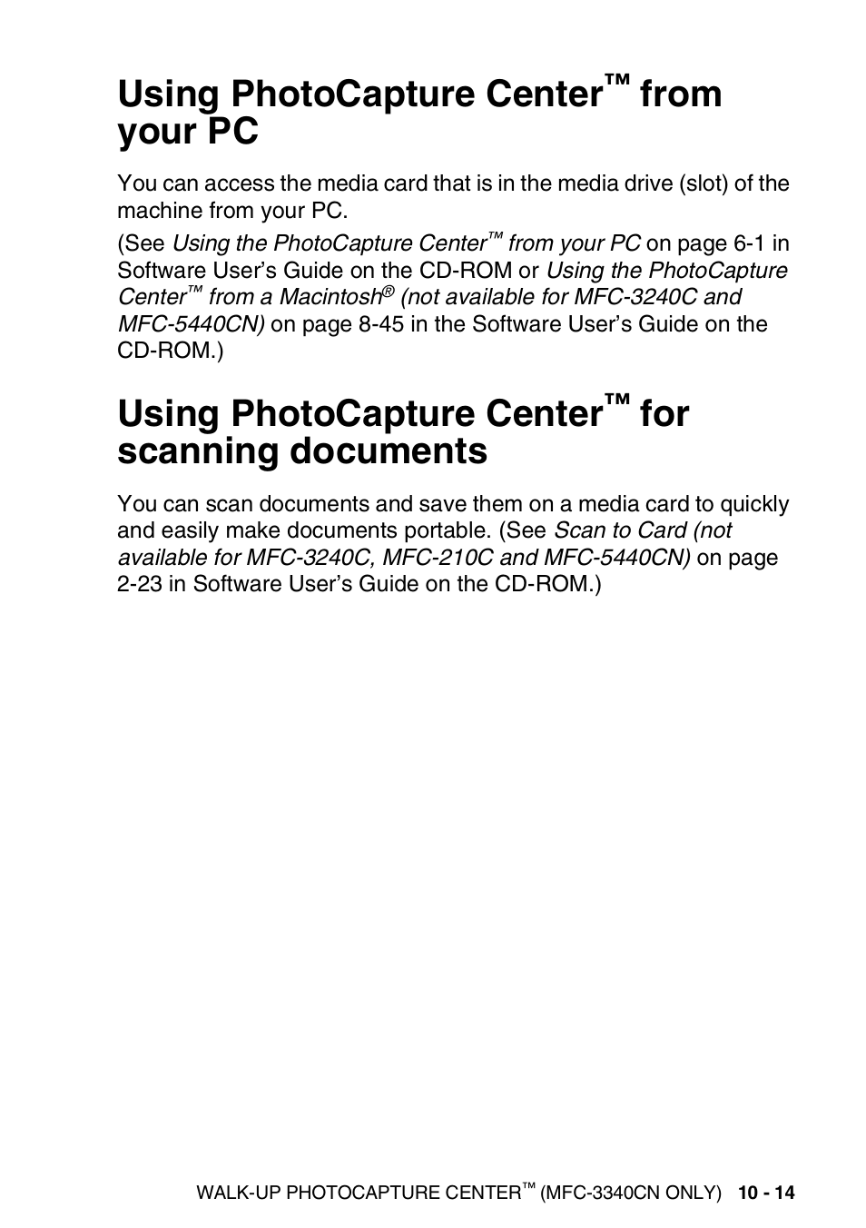 Using photocapture center™ from your pc, Using photocapture center™ for scanning documents, Using photocapture center | From your pc -14, For scanning, Documents -14, For scanning documents | Brother FAX-1940CN User Manual | Page 136 / 231