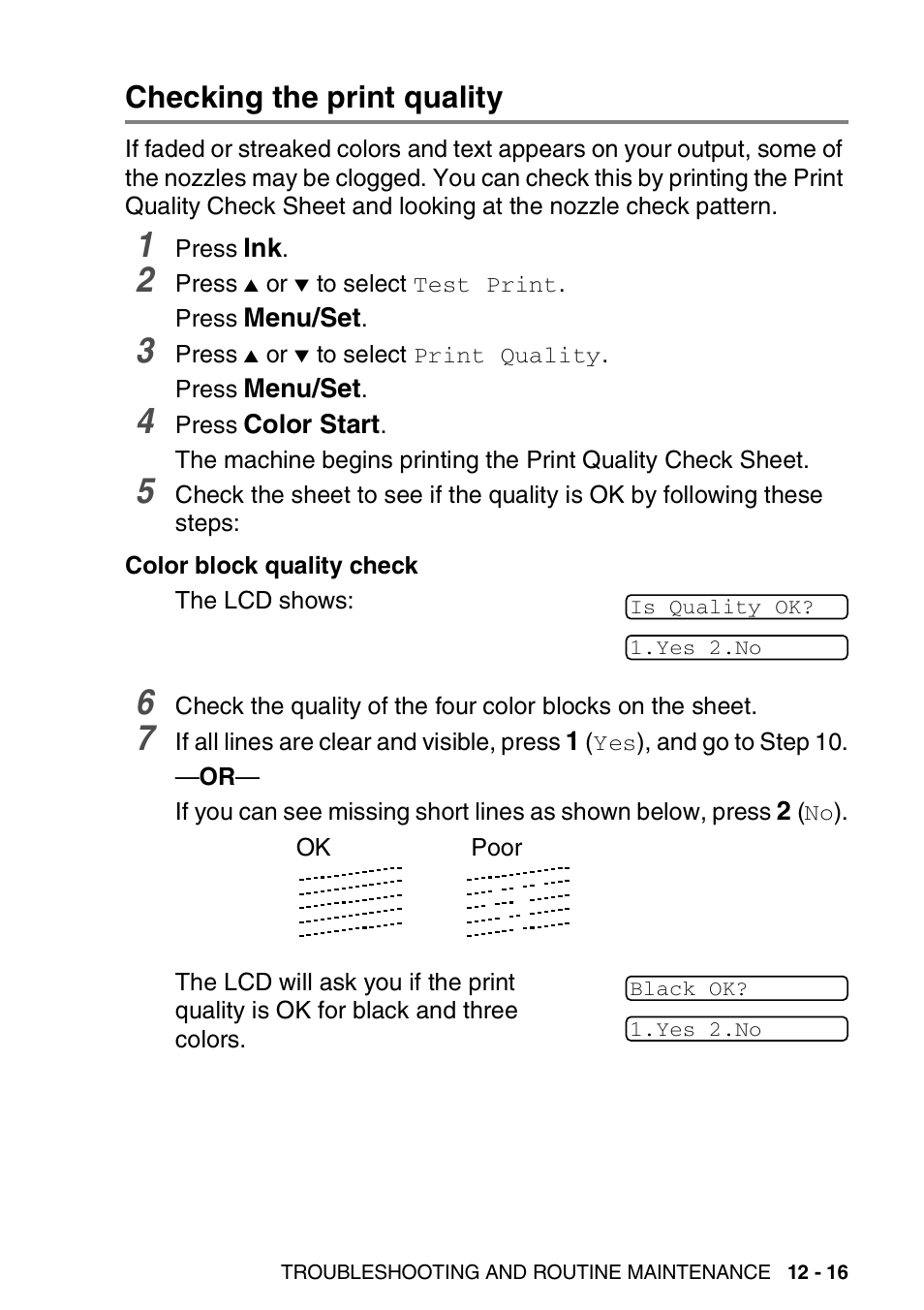 Checking the print quality, Checking the print quality -16 | Brother FAX-1940CN User Manual | Page 160 / 231