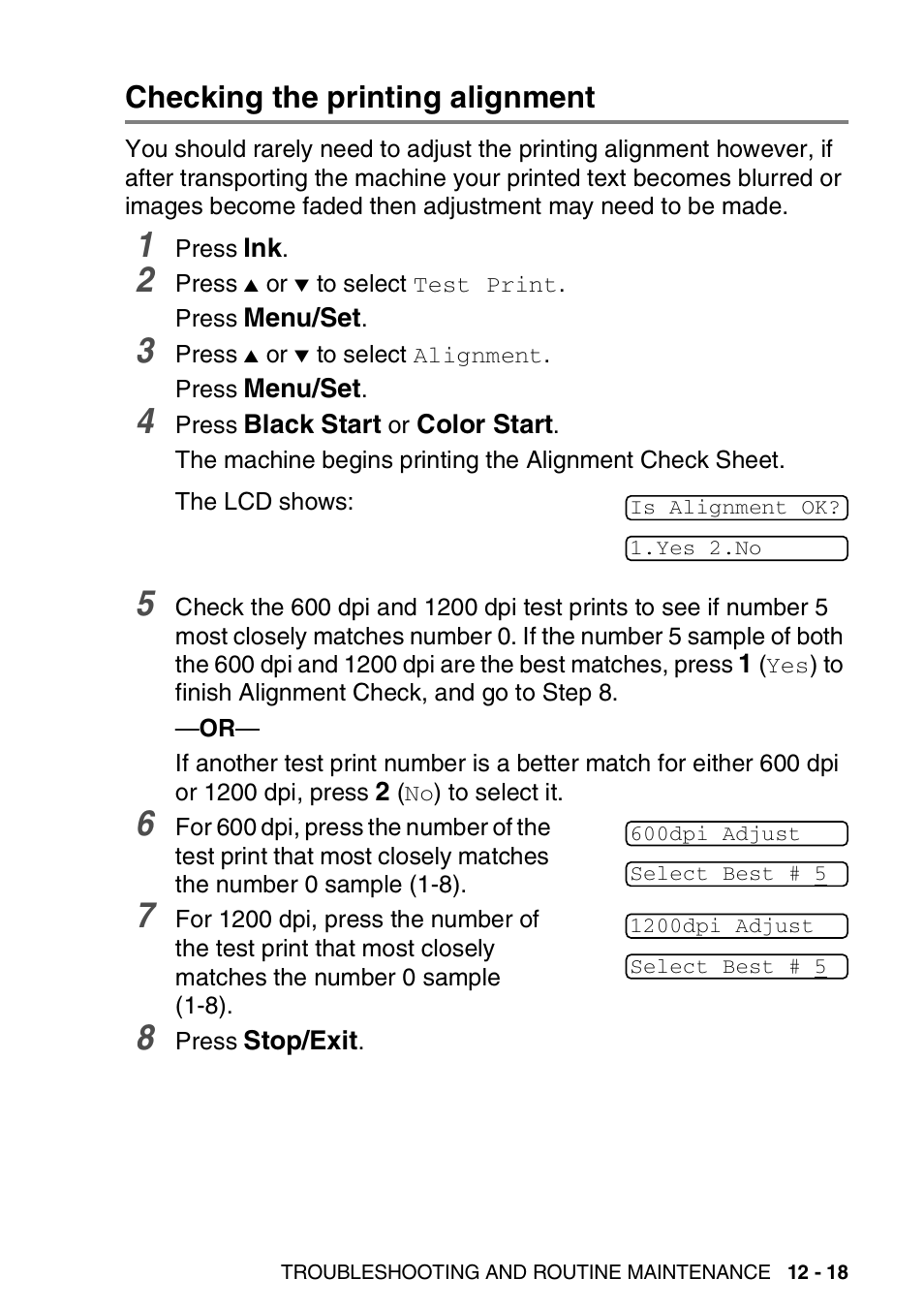 Checking the printing alignment, Checking the printing alignment -18 | Brother FAX-1940CN User Manual | Page 162 / 231