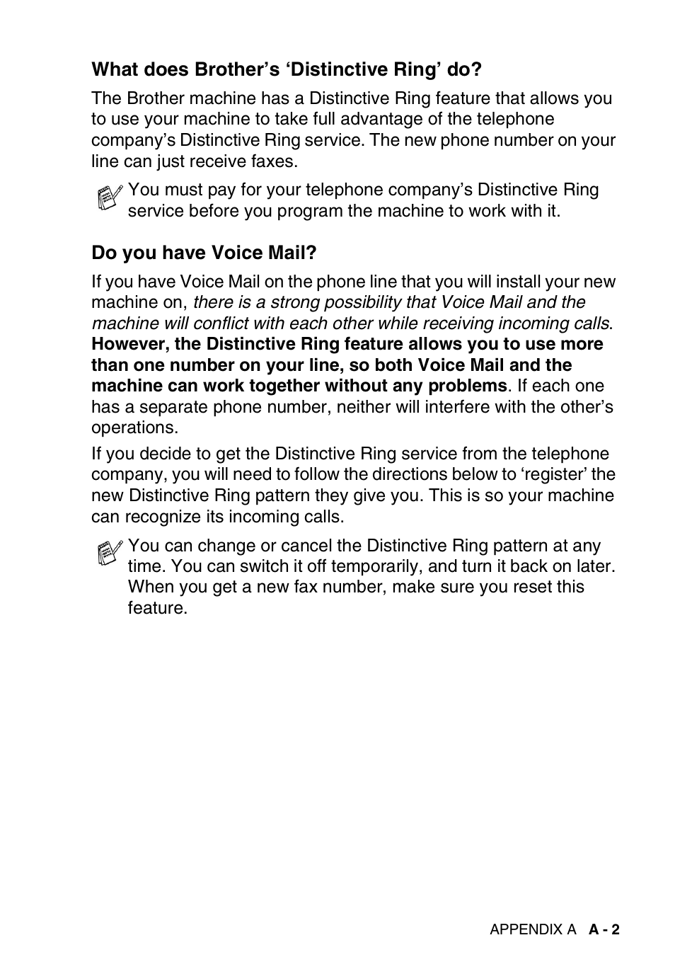 What does brother’s ‘distinctive ring’ do, Do you have voice mail | Brother FAX-1940CN User Manual | Page 174 / 231