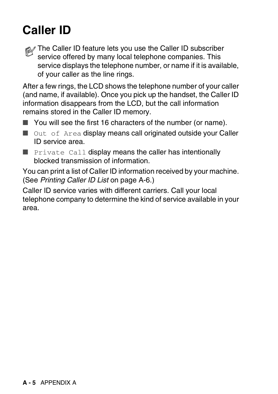 Caller id | Brother FAX-1940CN User Manual | Page 177 / 231