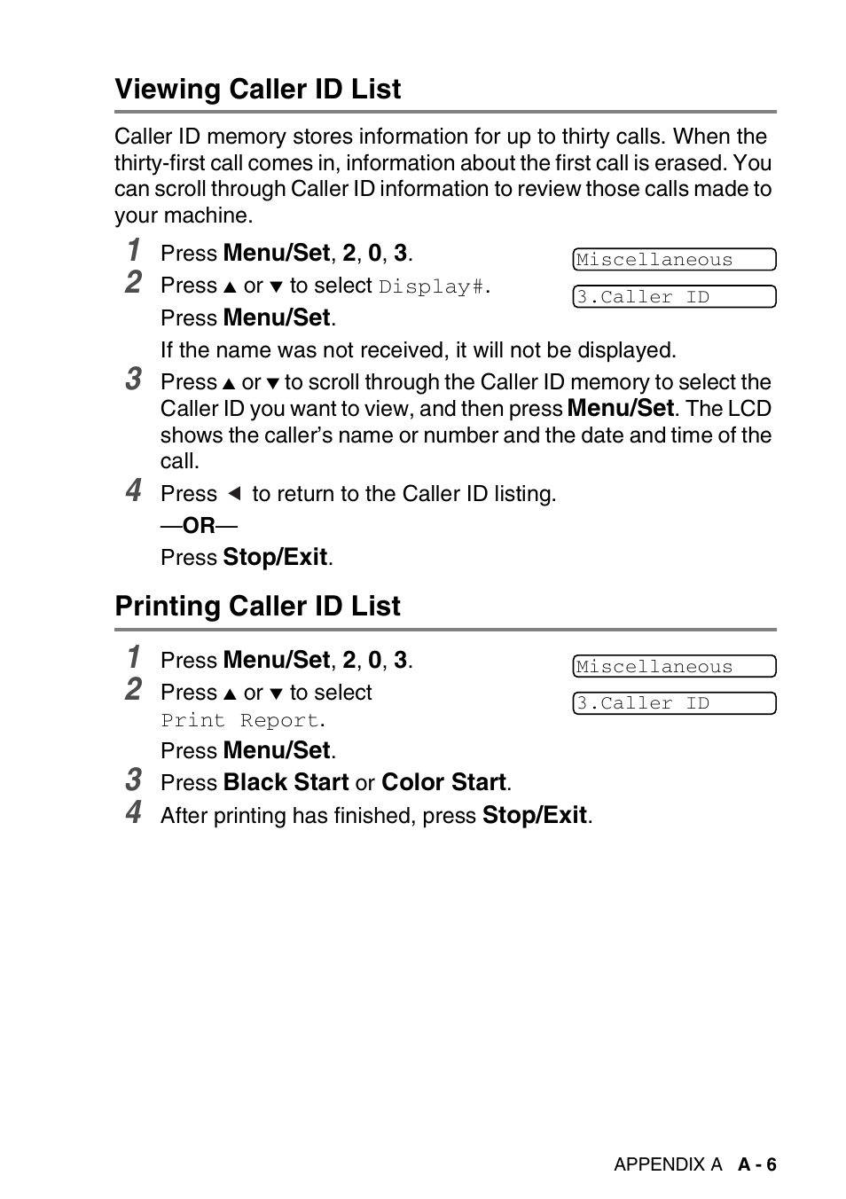 Viewing caller id list, Printing caller id list | Brother FAX-1940CN User Manual | Page 178 / 231