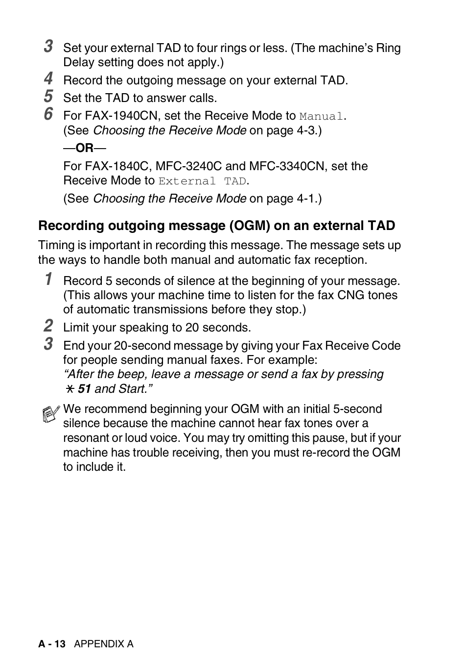 Recording outgoing message (ogm) on | Brother FAX-1940CN User Manual | Page 185 / 231