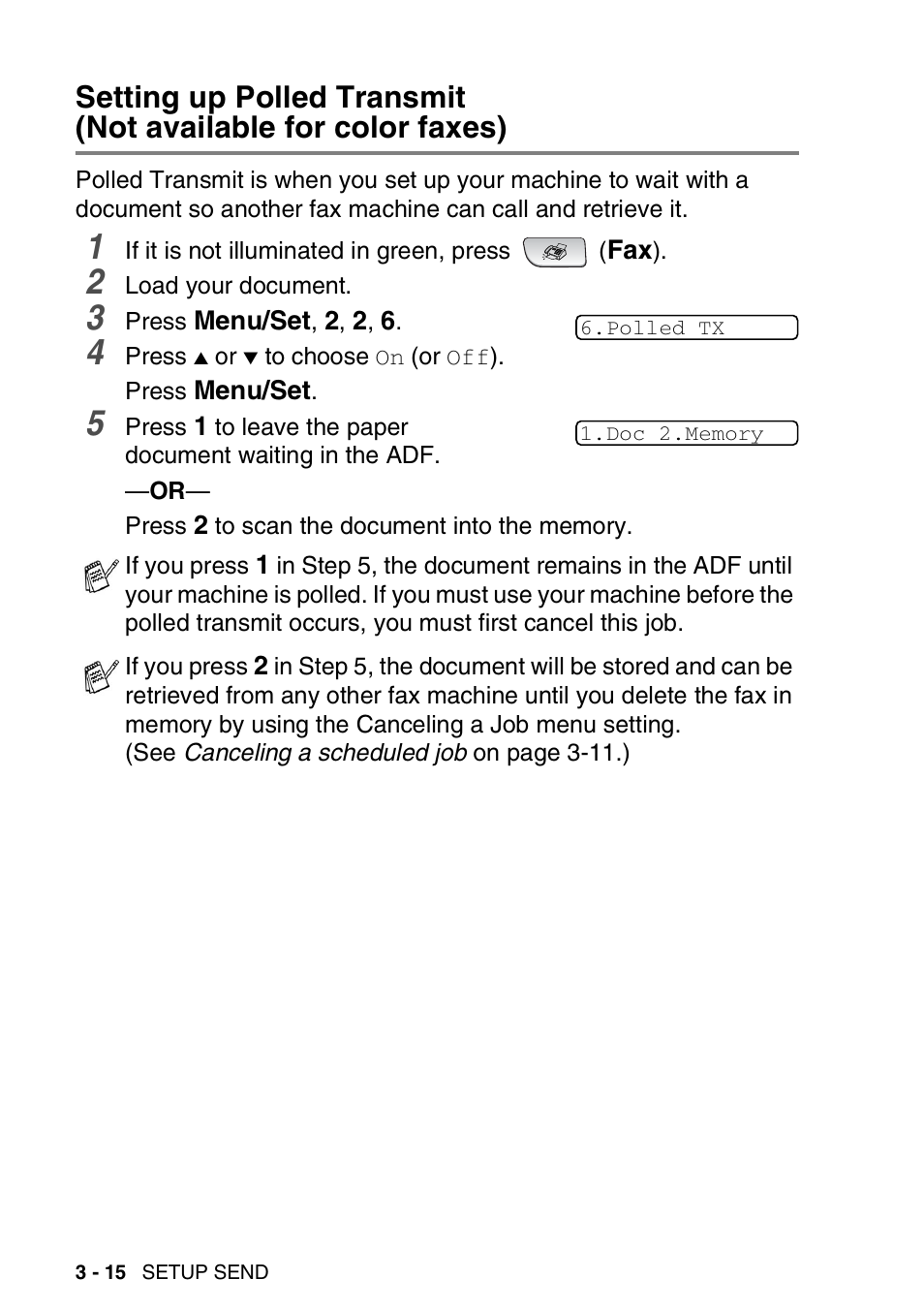 Setting up polled transmit, Not available for color faxes) -15 | Brother FAX-1940CN User Manual | Page 67 / 231