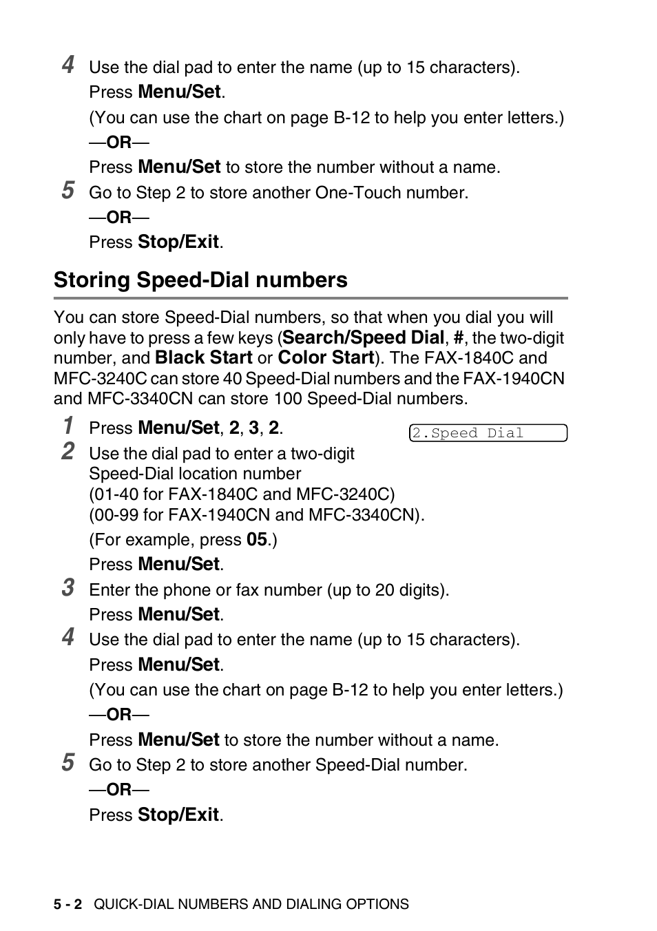 Storing speed-dial numbers, Storing speed-dial numbers -2 | Brother FAX-1940CN User Manual | Page 81 / 231