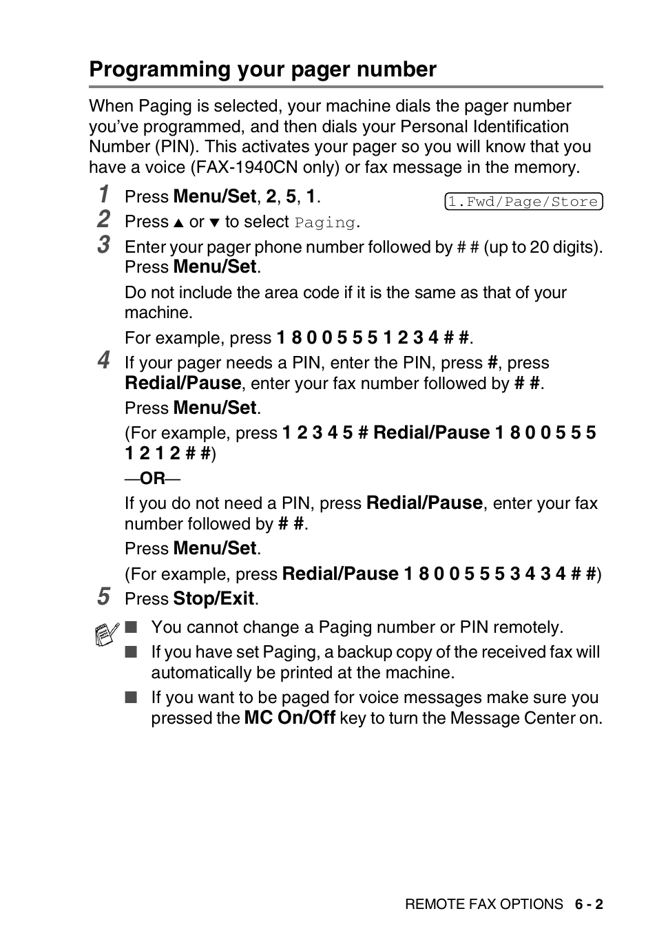 Programming your pager number | Brother FAX-1940CN User Manual | Page 90 / 231