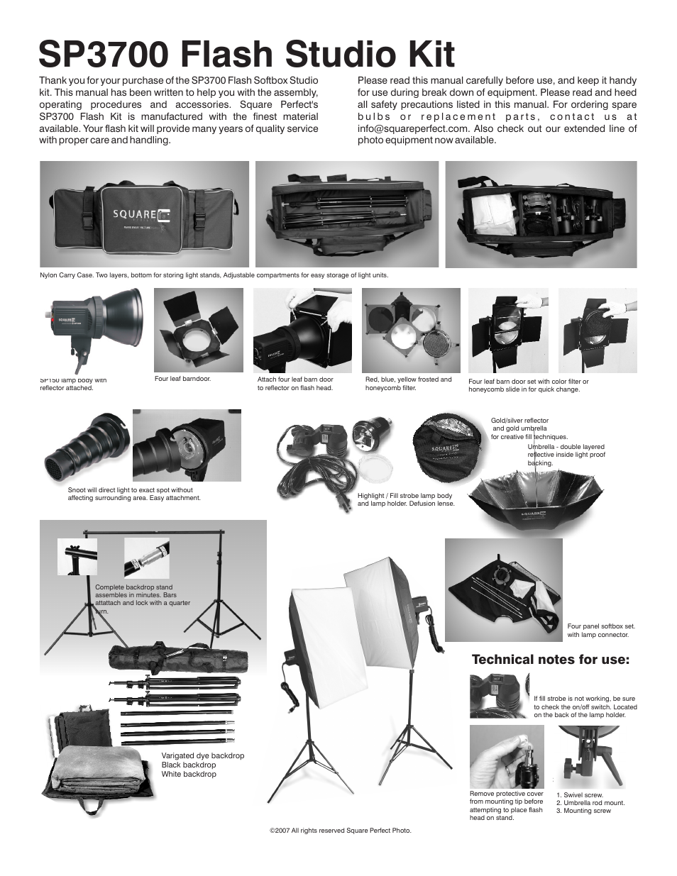 Sp3700 flash studio kit | Square Perfect 4005 SP3700 Flash Kit User Manual | Page 3 / 5