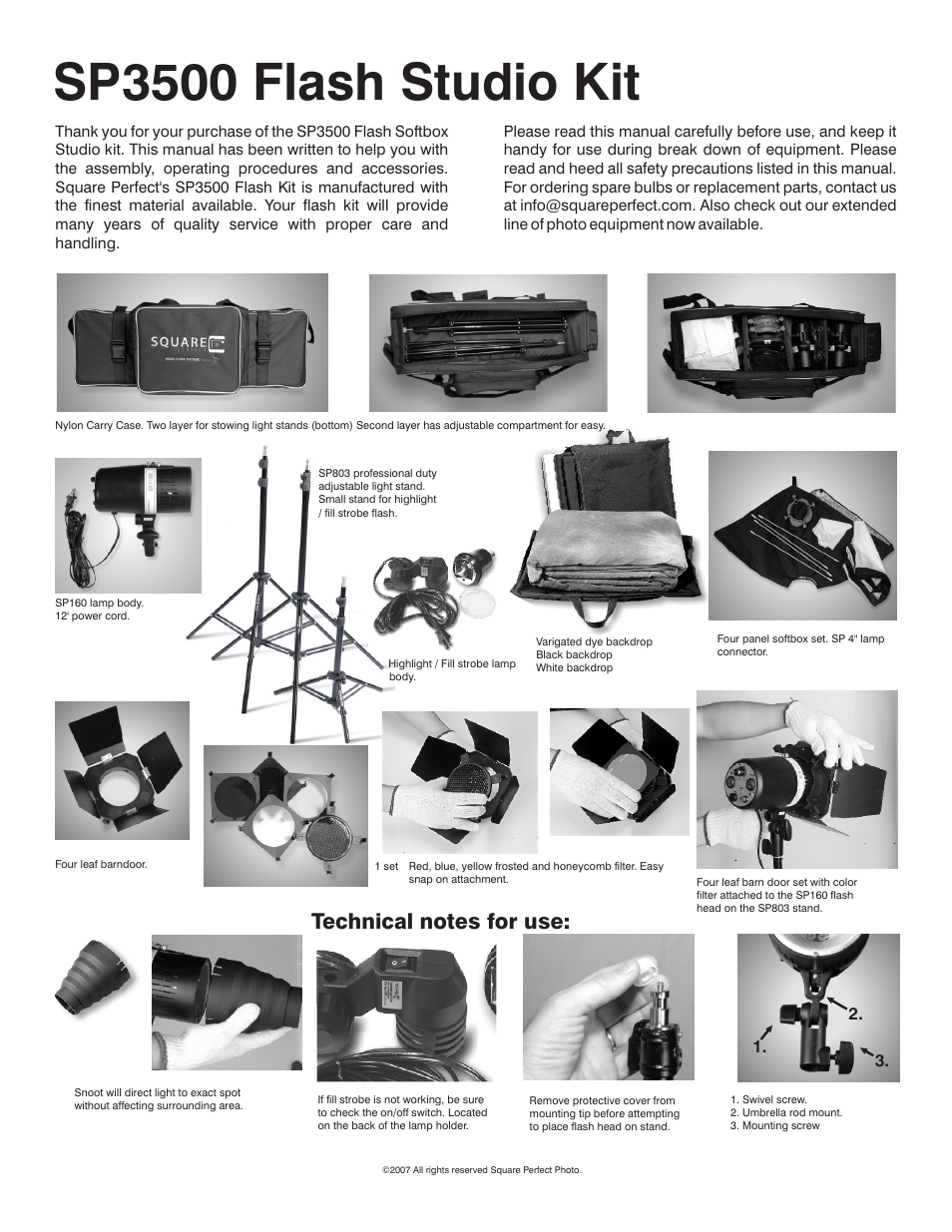 Sp3500 flash studio kit | Square Perfect 5080 SP3500 Flash Kit User Manual | Page 3 / 5