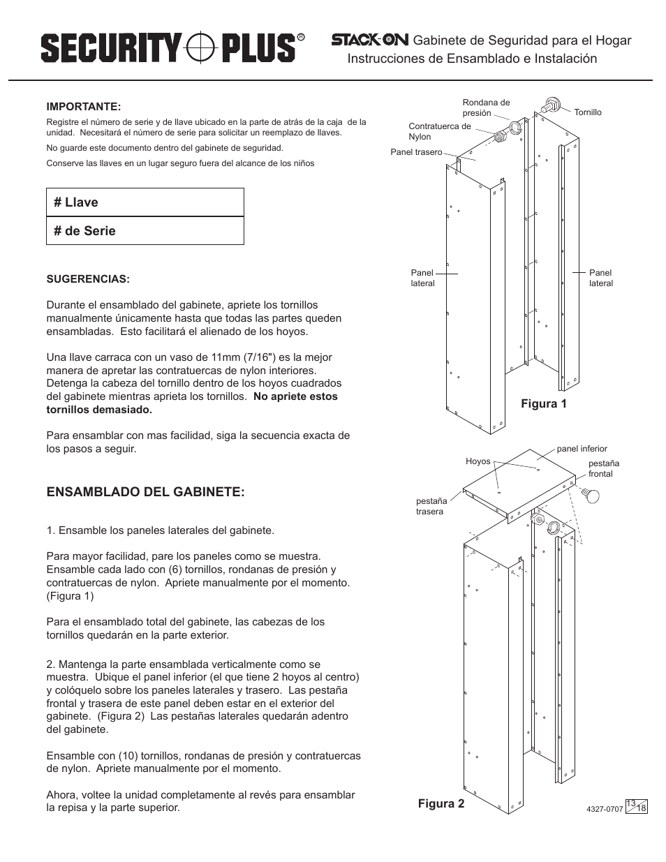 Gabinete de seguridad para el hogar, Ensamblado del gabinete | Stack-On GC-8-RTA 4327-0707 User Manual | Page 13 / 18