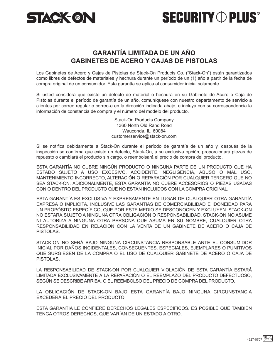 Stack-On GC-8-RTA 4327-0707 User Manual | Page 18 / 18