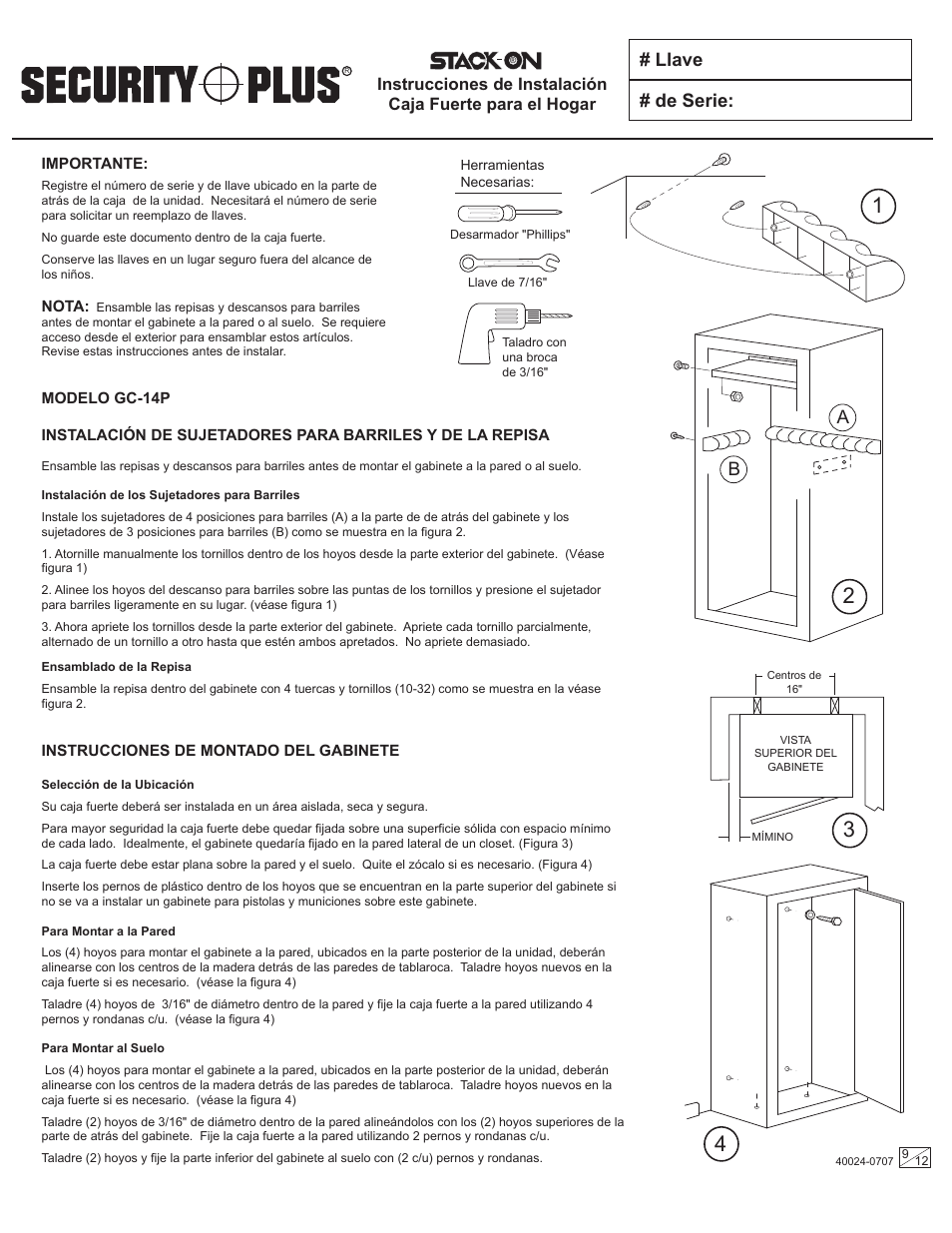 Llave # de serie | Stack-On GC-14P 40024-0707 User Manual | Page 9 / 12