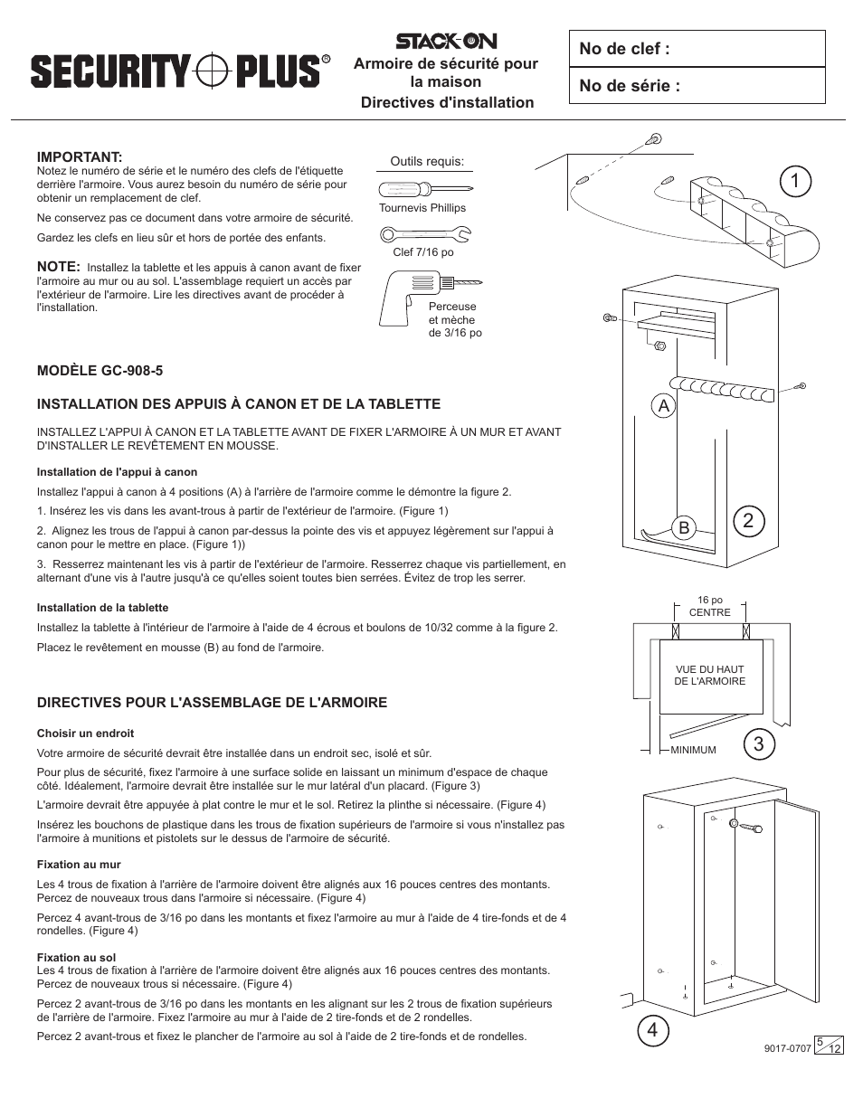 No de clef : no de série | Stack-On GC-900-5 9017-0707 User Manual | Page 5 / 12