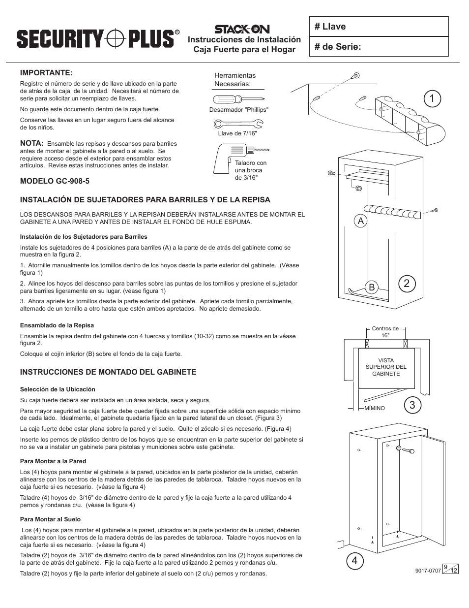 Llave # de serie | Stack-On GC-900-5 9017-0707 User Manual | Page 9 / 12