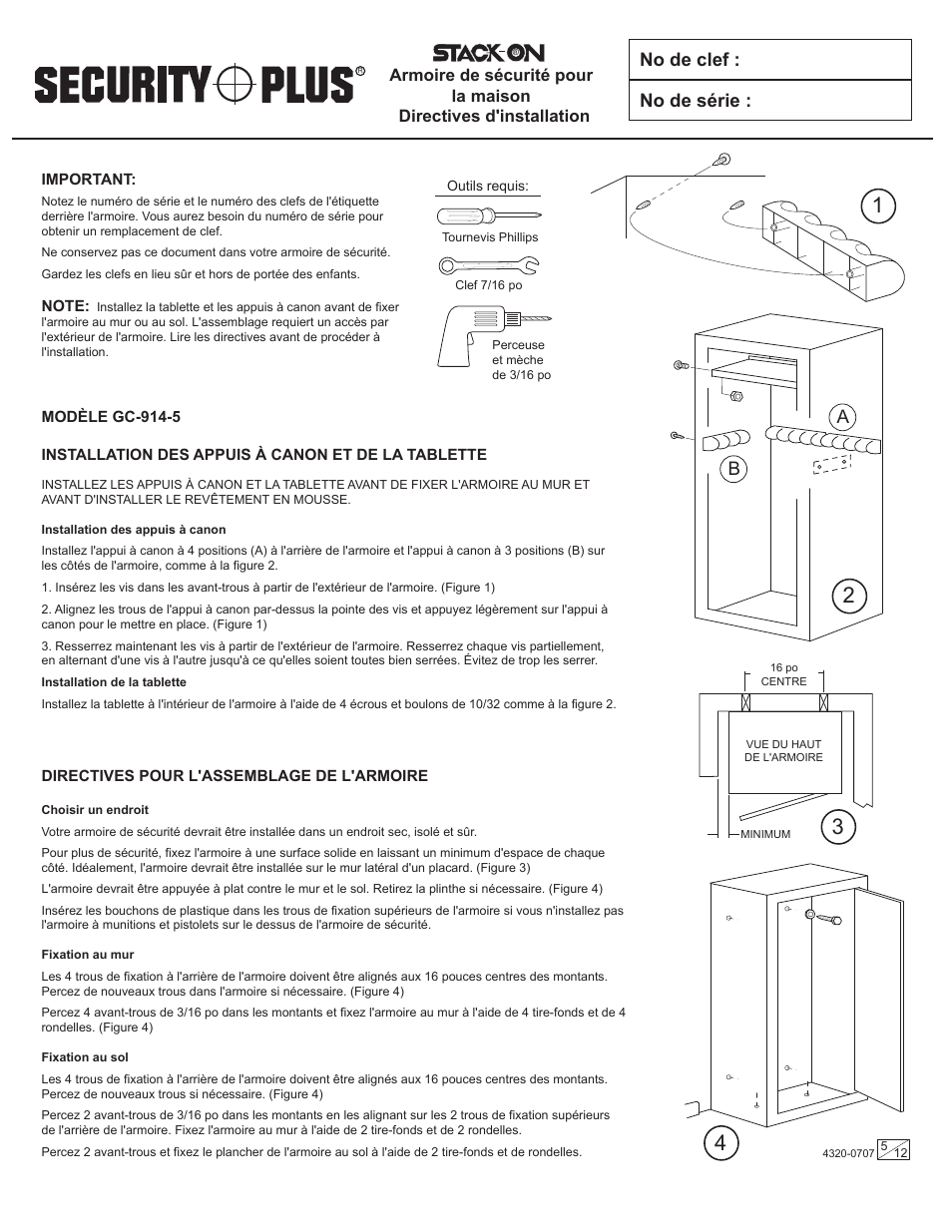 No de clef : no de série | Stack-On GC-914-5 4320-0707 User Manual | Page 5 / 12