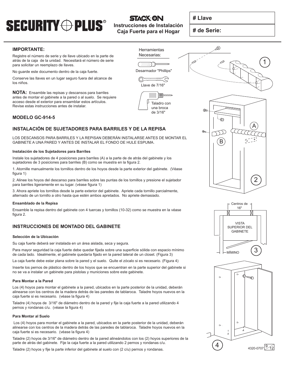 Llave # de serie | Stack-On GC-914-5 4320-0707 User Manual | Page 9 / 12