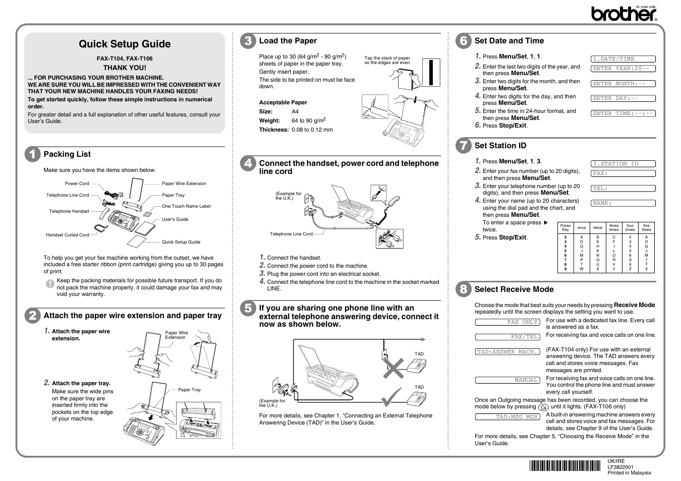 Brother FAX-T104 User Manual | 1 page