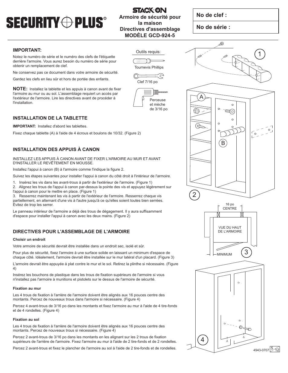 No de clef : no de série | Stack-On GCD-924-5 4943-0707 User Manual | Page 5 / 12