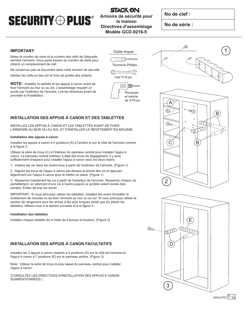 No de clef : no de série, Ab b c | Stack-On GCD-9216-5 4254-0707 User Manual | Page 6 / 15