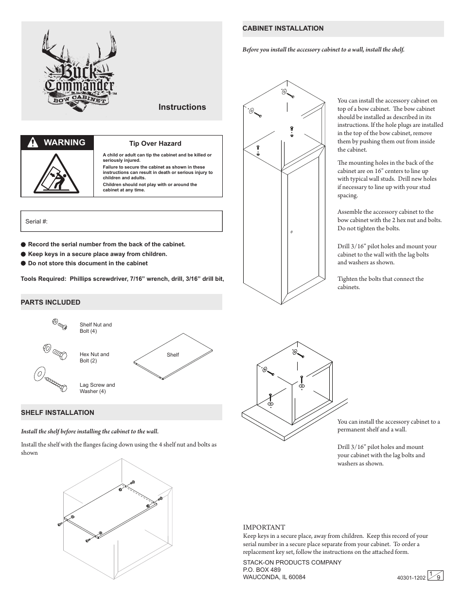 Stack-On AC-018 Accessory Cabinet User Manual | 9 pages