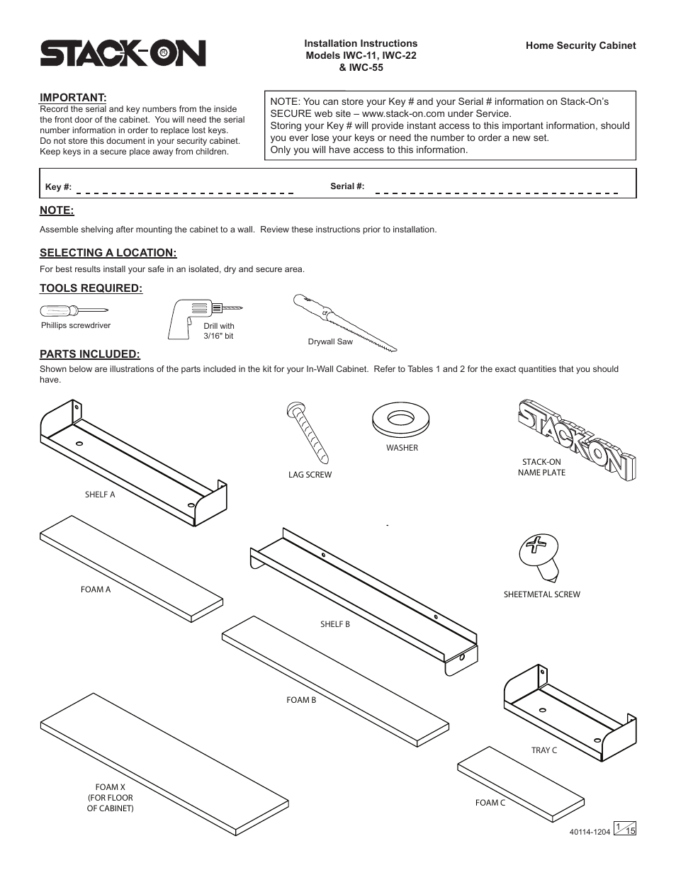 Stack-On IWC-11 User Manual | 15 pages