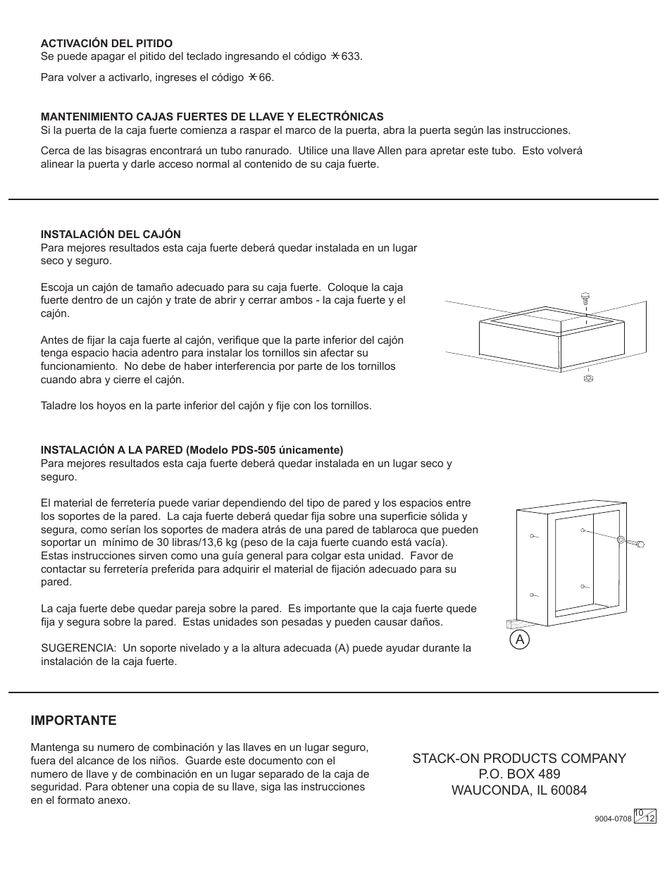 Stack-On PDS-500 9004-0708 User Manual | Page 10 / 12