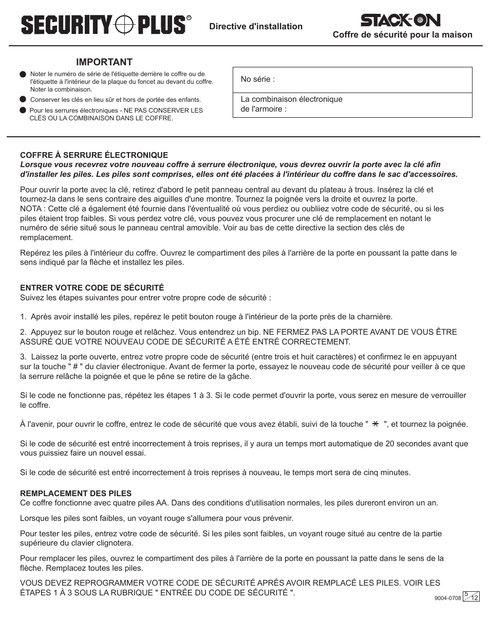 Important | Stack-On PDS-500 9004-0708 User Manual | Page 5 / 12