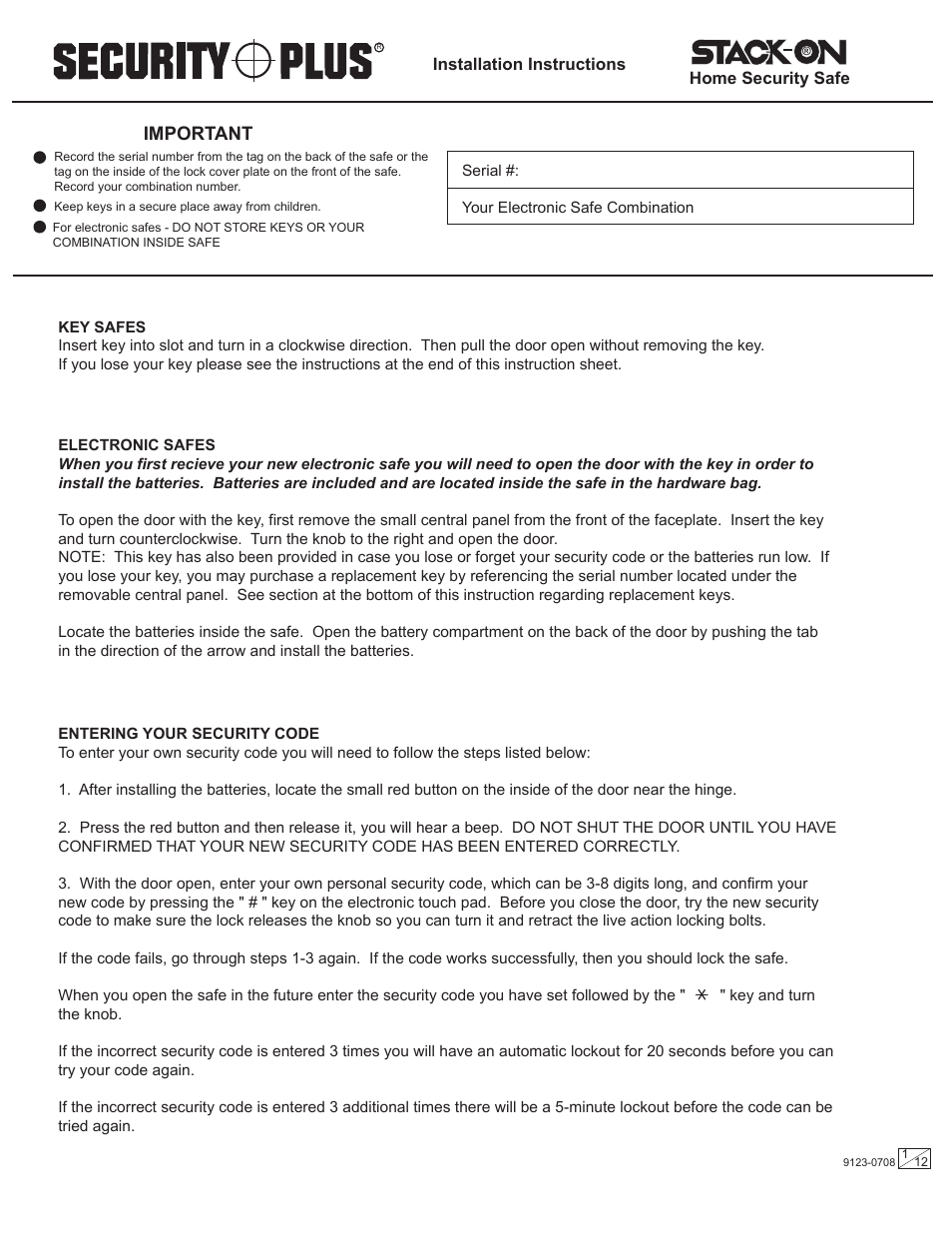 Stack-On PS-512 9123-0708 User Manual | 12 pages