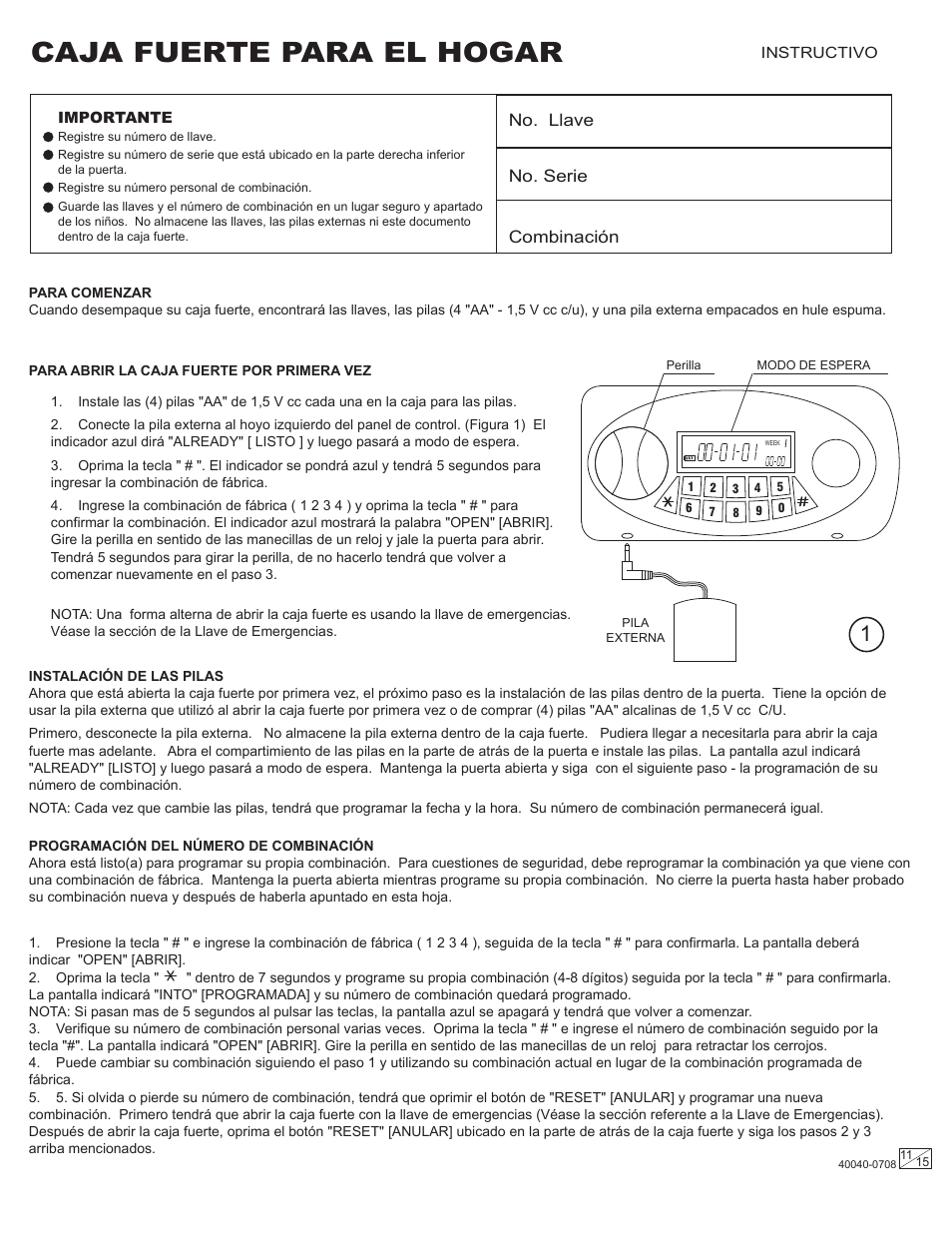 Caja fuerte para el hogar | Stack-On PSF-809-K 40040-0708 User Manual | Page 11 / 15