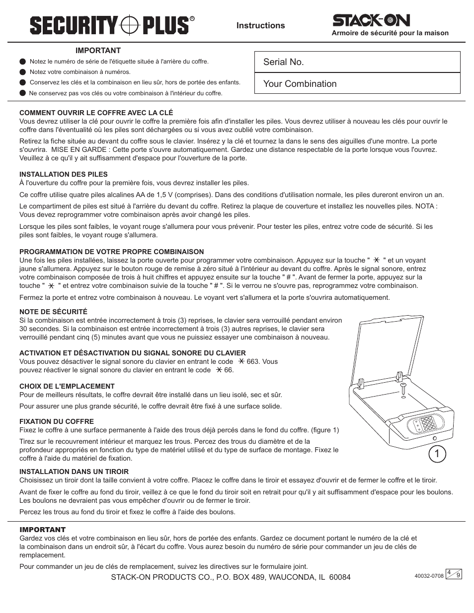 Serial no. your combination | Stack-On QAS-710 40032-0708 User Manual | Page 4 / 9
