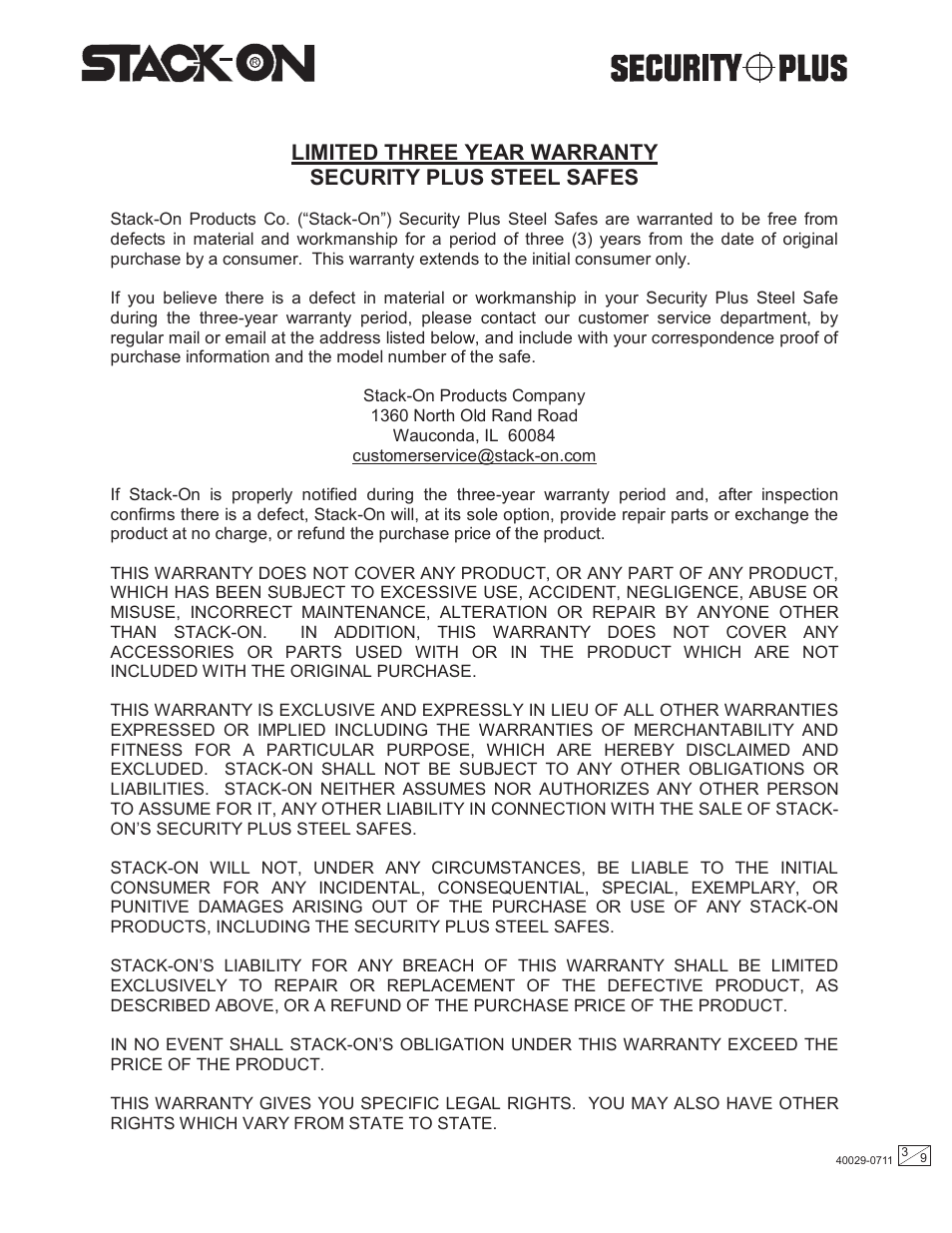 Stack-On QAS-1304 40029-0711 User Manual | Page 3 / 9