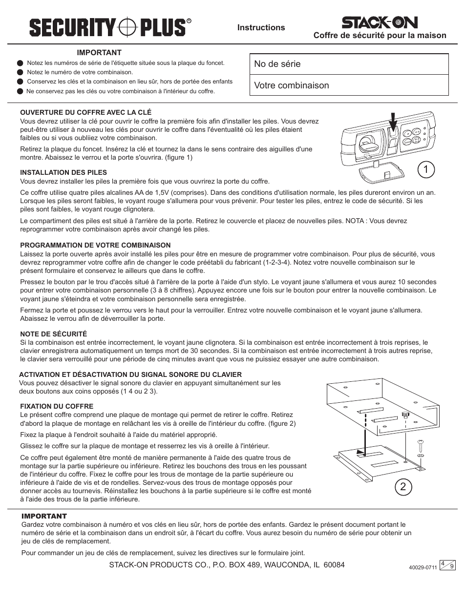No de série votre combinaison | Stack-On QAS-1304 40029-0711 User Manual | Page 4 / 9