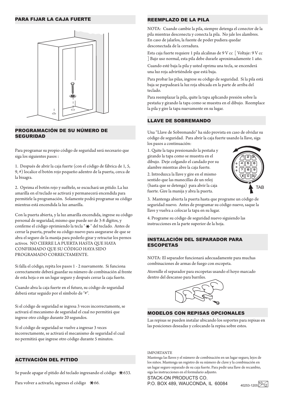 Stack-On Total Defense Electronic Lock User Manual | Page 10 / 12