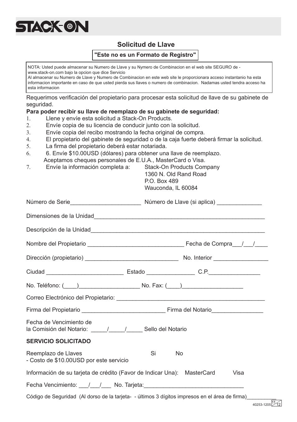 Solicitud de llave | Stack-On Total Defense Electronic Lock User Manual | Page 11 / 12
