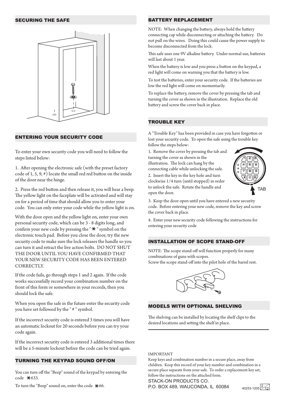 Stack-On Total Defense Electronic Lock User Manual | Page 2 / 12